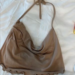 Brown frilly halter tie top
